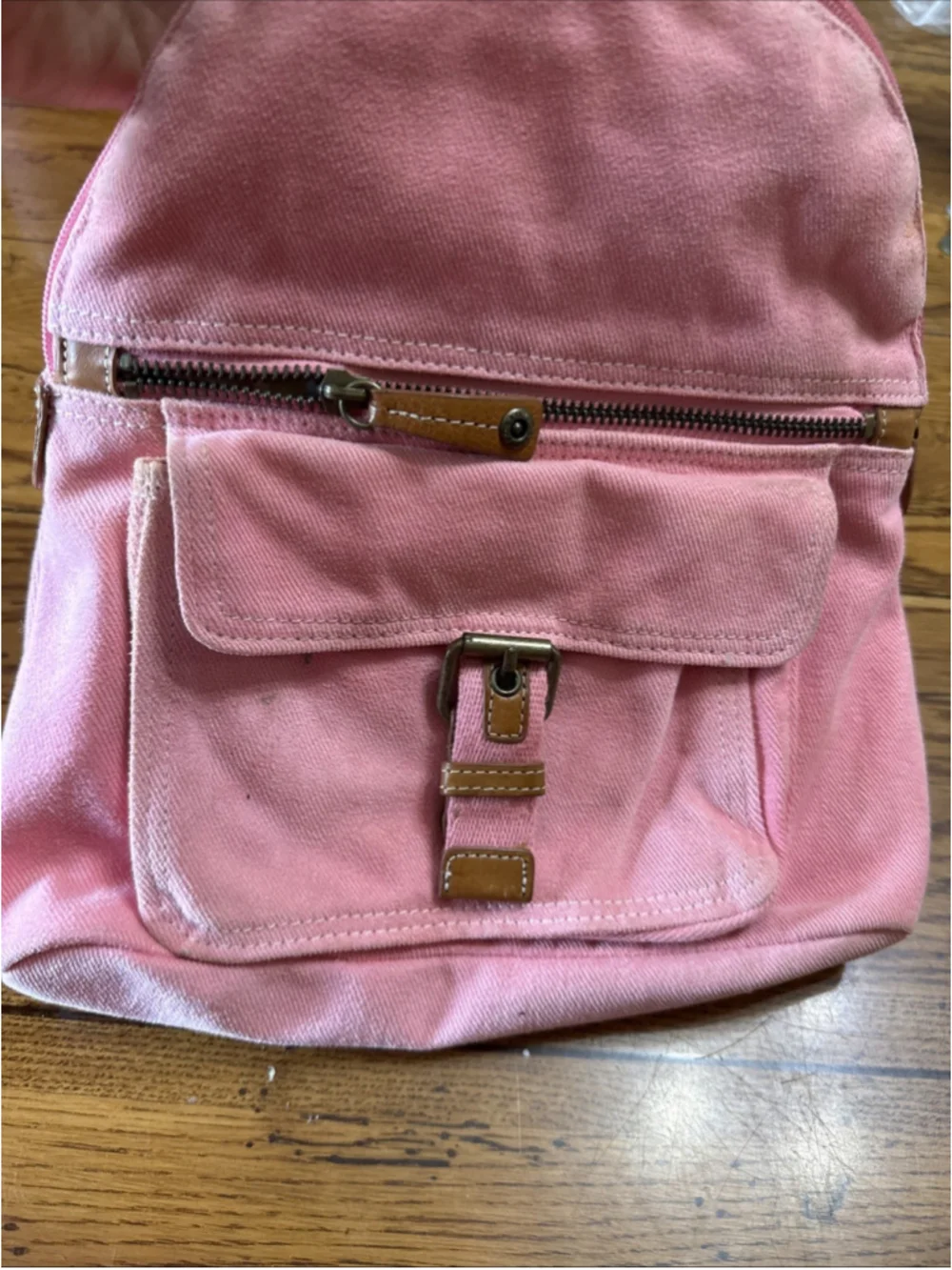 Fossil Pink Canvas Backpack Bag Dusty Pink Faded Rose Adjustable Strap Pockets